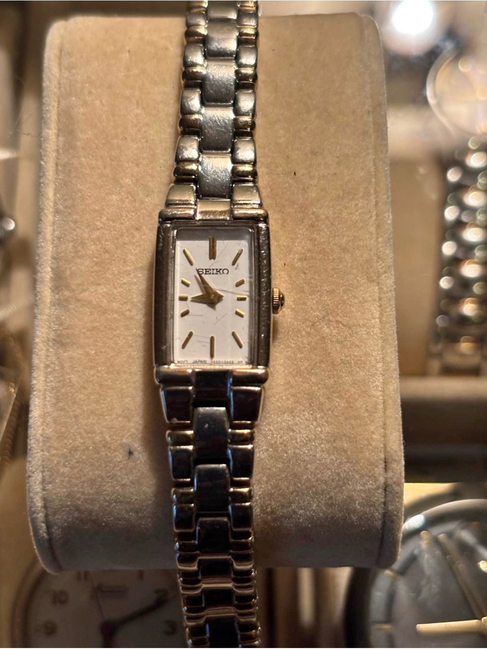 Seiko Silver and White Women's Rectangular Bracelet Watch